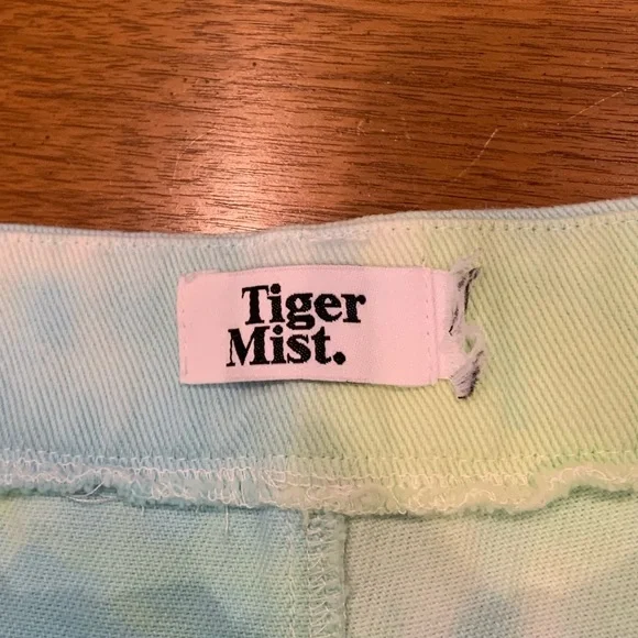 Tiger Mist white blue and green tie dye wide leg high rise jeans with button fly - Picture 8 of 8